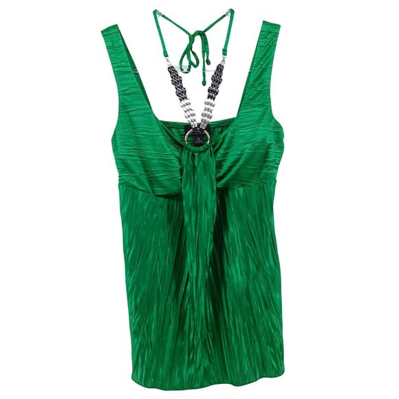 Y2K iZ Byer Green Crinkle Babydoll Satin Going Out Tank Top Halter Womens MD - Picture 1 of 9